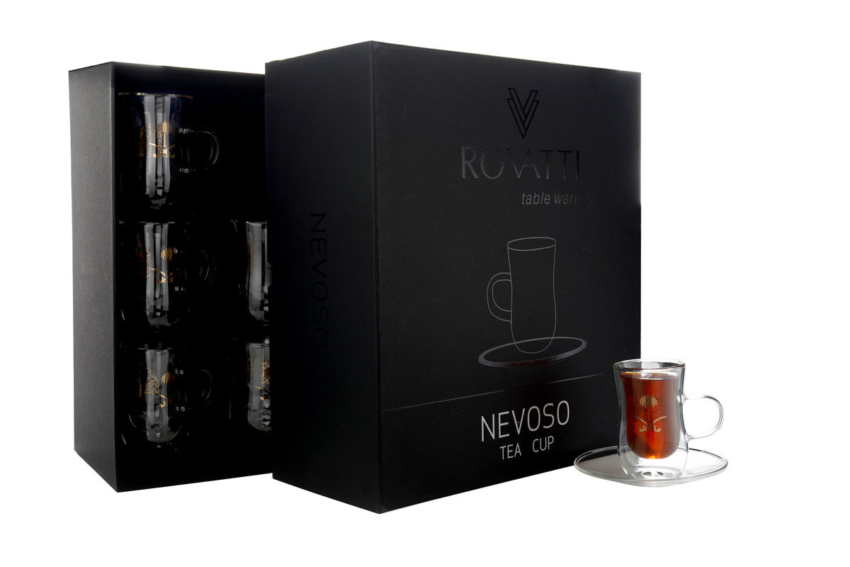 Rovatti Double Glass Tea Cup KSA Gold 100ml
