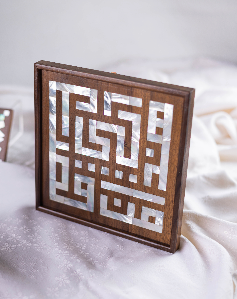 Wooden & mother of pearl art wall - هذا من فضل ربي
